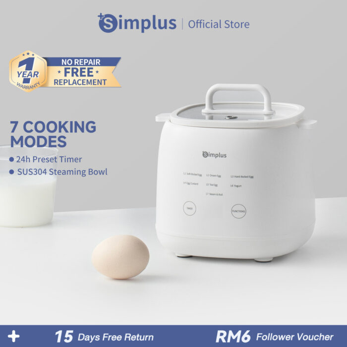 Simplus Multifunctional Egg Cooker |7 Modes | 24h Reservation | SUS304 Steaming Bowl | Steaming Egg Custard Yogu